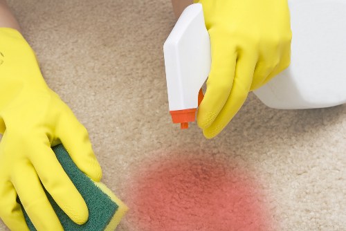 Professional commercial cleaning in a modern office lobby