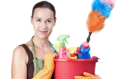 Deep cleaning supplies arranged for a home cleaning session