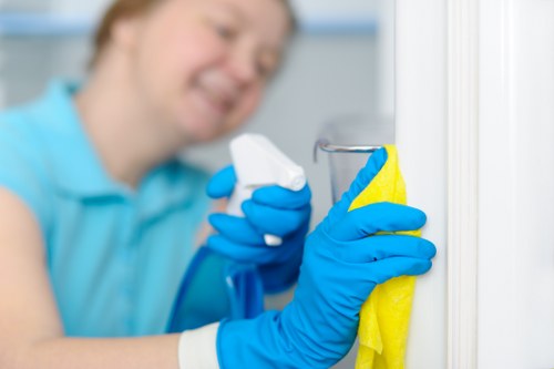 Weekly domestic cleaning checklist and organized supplies