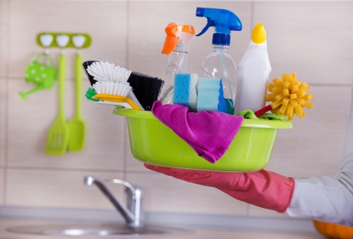 House cleaning essentials on a tidy living room surface
