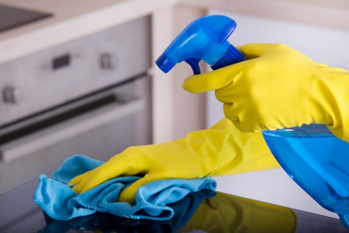 Sanitized retail and office surfaces during commercial cleaning
